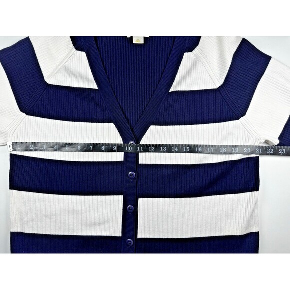 Anthropologie Maeve 3X Ribbed Stripe Cardigan Sweater Navy White Button Front - Picture 7 of 11